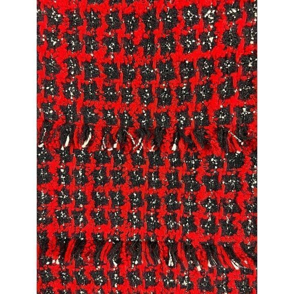 CARLISLE wool blend red black white check wrap fringe straight pencil skirt 2 - Picture 4 of 7